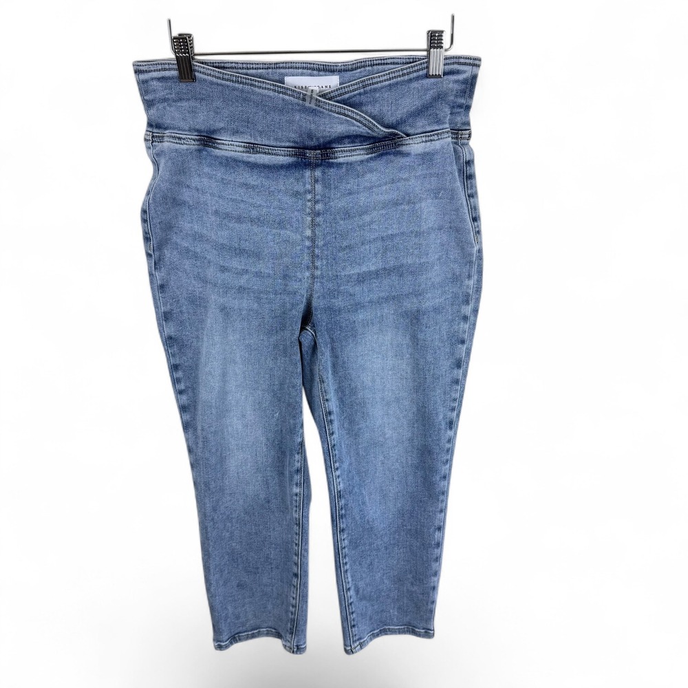 Risen Jeans Womens Crossover High Rise Pull On Cropped Capri Jeans Blue 11 30